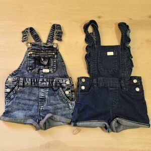 2 Set 7 For All Mankind Toddler Girl 3T Jean Denim Overall short Roll Cuff Y2K